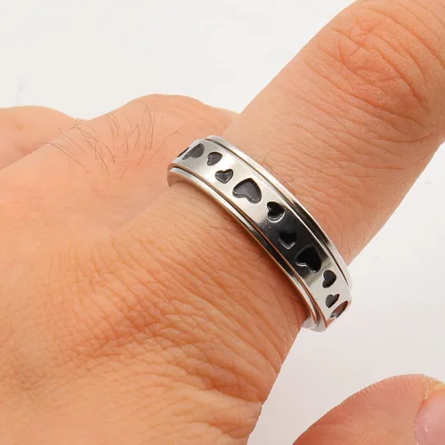 Vista 3 de Juego de anillos de acero inoxidable para mujeres y hombres, anillos de ansiedad, luna y estrella, anillo para aliviar la ansiedad y el estrés
