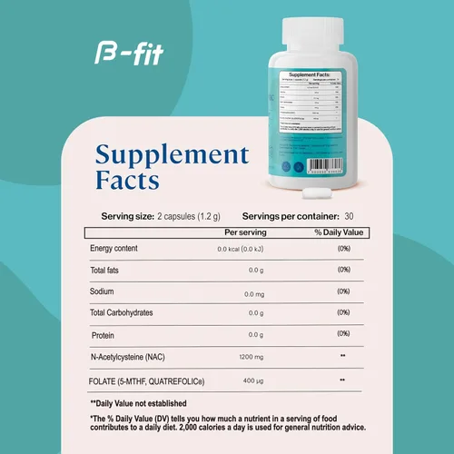 Vista 8 de B-FIT B NAC + Just Inositol - Suplemento de N-acetil cisteína - 60 cápsulas - 600 mg por cápsula - Suplemento de mio-inositol y D-Chiro Inositol