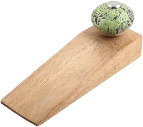Vista 15 de Indian Shelf Tope de puerta de madera Cuña de puerta floral hecha a mano Tope verde para puerta (5.5 in, 1 pieza)