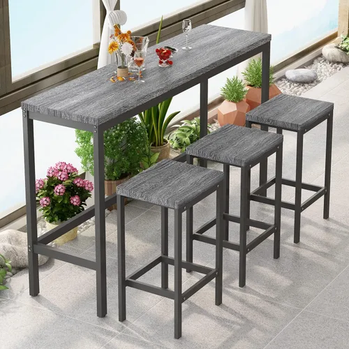 Vista 2 de Harper & Bright Designs Juego de mesa de comedor de 4 piezas, mesa de comedor de madera maciza de 60.2 pulgadas de largo con 3 taburetes y marco