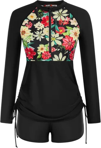 Vista 4 de JACK SMITH Traje de baño de 2 piezas para mujer, con protección UPF 50+, manga larga, con cremallera, lateral ajustable