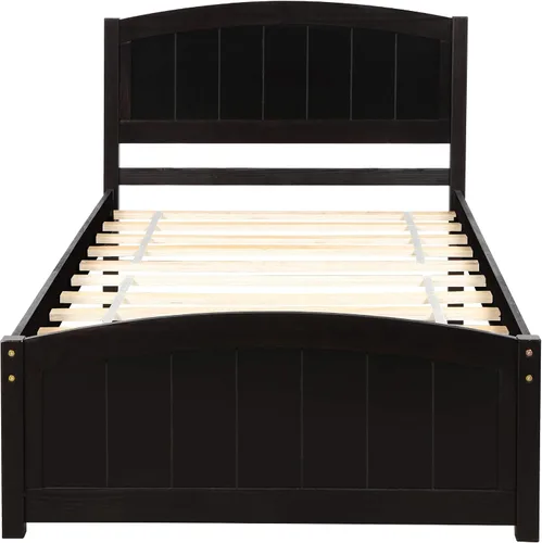 Vista 7 de Harper & Bright Designs Base de cama individual, plataforma de madera con cabecera y estribo, soporte de listones de madera, no necesita somier