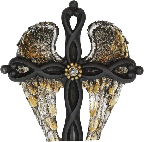 Vista 9 de Ebros Gift Alas de ángel dorado con nudo trenzado negro decoración cruz placa angelical diseño inspirador colgante cruces decorativas