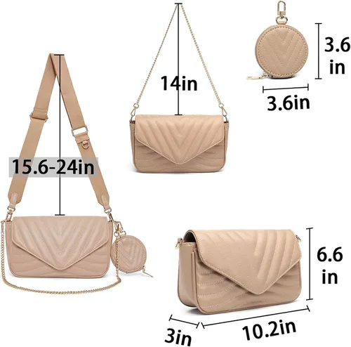 Vista 7 de Bolsos cruzados acolchados pequeños para mujer, elegantes bolsos de diseñador y bolsos con monedero, incluyendo bolsa de 2 tamaños, S