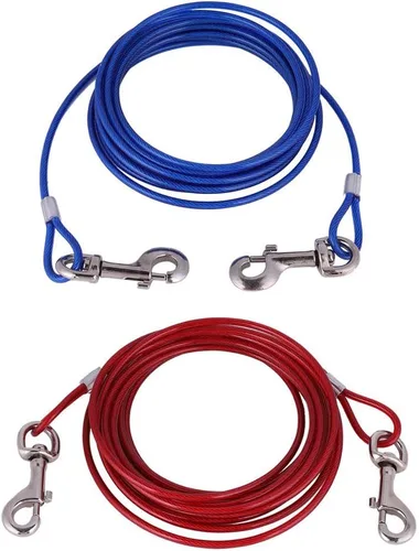 Vista 7 de Fdit Cuerda de correa para perro, alambre de acero resistente, 0.197 in x 16.4 ft, rojo, cable de seguridad para mascotas a prueba de mordeduras