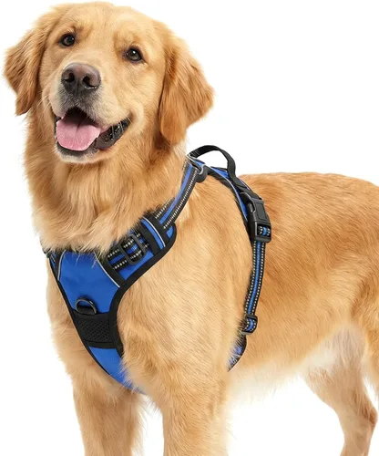 Vista 8 de Funfox Arnés para perro sin tirones, chaleco ajustable para mascotas con asa de control y clip frontal, diseño reflectante para perros pequeños