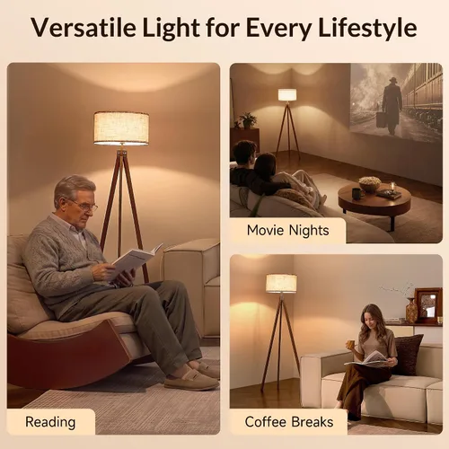 Vista 5 de LEPOWER Lámpara de pie de trípode de madera, lámpara de pie de mediados de siglo, luz de estudio de diseño moderno para sala de estar, dormitorio