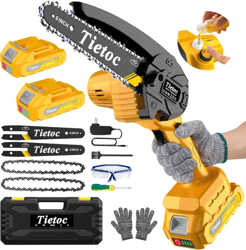 Vista 8 de Tietoc Mini Motosierra Inalámbrica de 6 Pulgadas, Sierra Eléctrica Portátil y Ligera, Kit de Motosierra de Poda con Batería para Hogar y Jardín