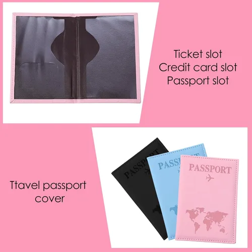 Vista 4 de Nogeqi Funda para pasaporte para mujeres y hombres, con bloqueo Rfid con tarjetero para tarjetas de crédito, billete aéreo, 3