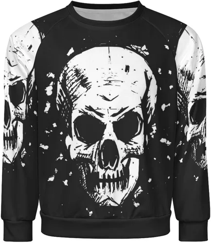 Vista 4 de White Human Skull - Sudadera de manga larga con cuello redondo para hombre