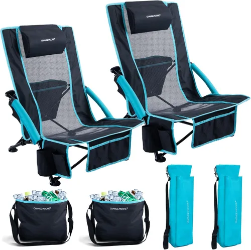 Vista 9 de CHANGE MOORE Silla de playa baja con bolsa enfriadora 2 en 1, 1 paquete soporta hasta 300 libras, sillas de playa plegables para adultos con soporte