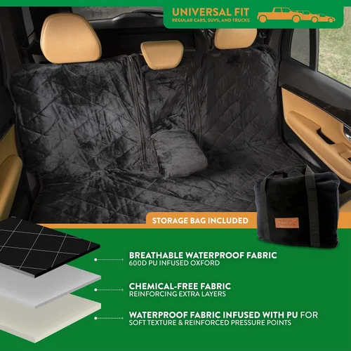 Vista 4 de Plush Paws Products Funda de asiento trasero convertible de terciopelo Costuras duraderas de diamante Funda de asiento trasero lavable e Carbón