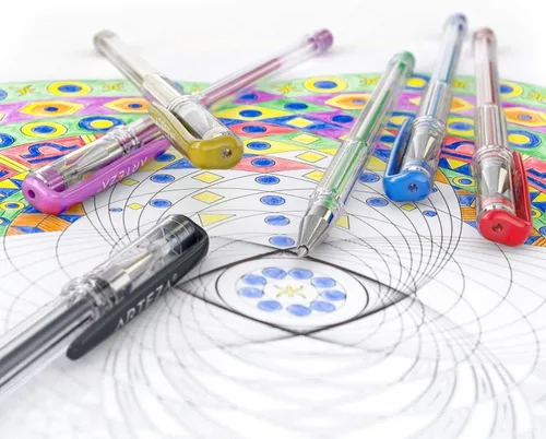 Vista 4 de Arteza Juego de 14 bolígrafos de gel metálicos, puntas de 0.031-0.039 in, bolígrafos de colores brillantes y vivos, suministros de arte para álbumes