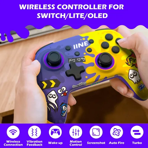 Vista 2 de IINE Wireless Game controller Amiibo for Nintendo Switch, Graffiti Gamepad Compatible with SwitchOled, Wake Up, Vibration and TURBO Function