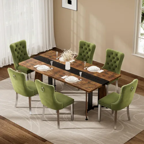 Vista 16 de Juego de mesa de comedor de 5 piezas con 4 sillas, mesa de comedor rectangular de madera de 71 pulgadas con sillas de comedor de terciopelo, tablero
