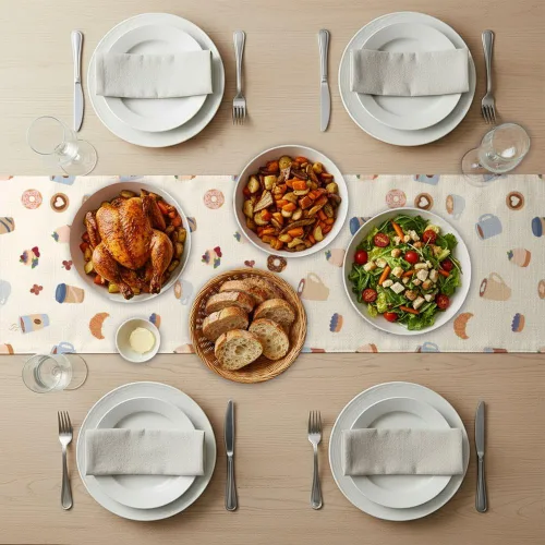 Vista 5 de Cute Food Table Runner 72 Inches Long Linen Holiday Runner for Table for Scape Centro De Mesa De Comedor Decoracion Home Kitchen Party Decorations