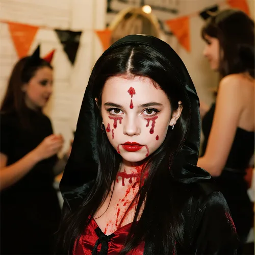 Vista 5 de Calcomanías para la cara de vampiro, 3 unidades, disfraz de vampiro para mujer, joyas para la cara, accesorios de vampiro, calcomanías de cara