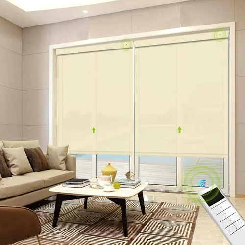 Vista 8 de Persianas blackout enrollables personalizadas simples y elegantes, para ventanas, puertas, puertas francesas, ahorro de energía, protección UV Beige