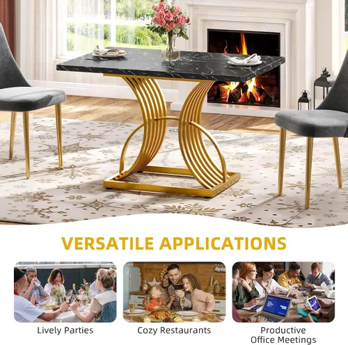Vista 5 de Mesa de comedor moderna DWVO para 4 personas, mesa rectangular de 47 pulgadas para cocina con superficie de mármol sintético y patas geométricas