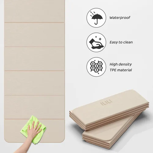 Vista 5 de ILILI Esterilla de yoga plegable de 71 x 24 x 0.3 pulgadas, tapete antideslizante de TPE para el hogar, impermeable y ligero (2 libras)