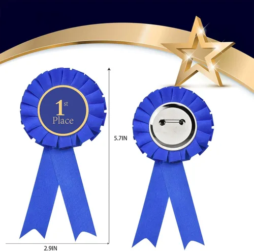Vista 2 de Juego de rosetas de cinta de premio, cinta de participación, cinta de participación, cinta honorable, cintas de premio azul, medallas de primer