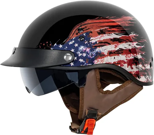 Vista 12 de VCAN Cruiser - Casco de motocicleta de media cara con visera abatible, pico extraíble y hebilla de liberación rápida
