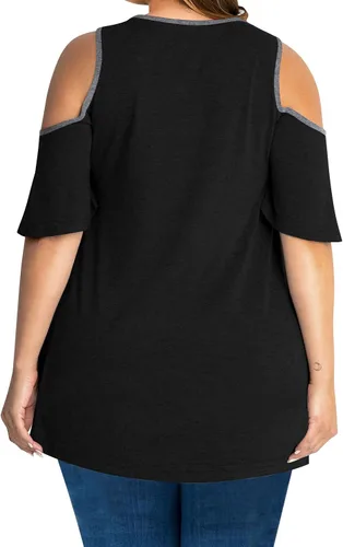 Vista 4 de AMCLOS Camiseta de manga corta con cuello en V y hombros descubiertos para mujer, talla grande, túnica casual de verano