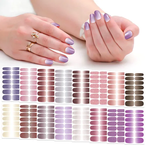 Vista 9 de 224 piezas de 16 hojas de tiras de esmalte de uñas de color sólido, calcomanías adhesivas de uñas completas para mujeres, tiras de uñas de gel