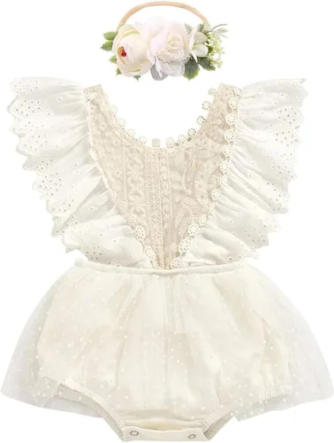 Vista 40 de IDOPIP Conjunto de ropa de 1er cumpleaños para niñas con estampado floral, estilo bohemio, con encaje, tutú y diadema de princesa