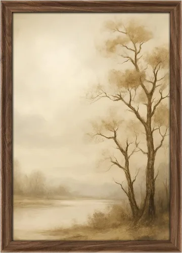 Vista 270 de MUDECOR Lienzo enmarcado prémium para pared, pinos nevados en bosque de invierno, ilustraciones modernas, arte contemporáneo, escénico, divertido