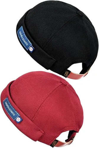 Vista 14 de jerague Gorros sin ala con hebilla de cuero ajustable Street Casual Docker Beanie Skull Caps A2-negro/caqui (paquete de 2)