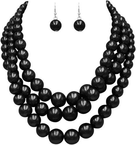 Vista 14 de Rosemarie & Jubalee Conjunto de joyería para mujer con 3 cadenas multicolores de perlas simuladas y aretes, regalo con collar, 45,7 cm + 7,6 cm