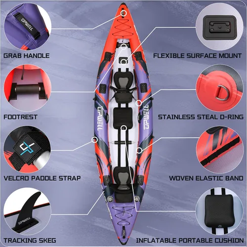 Vista 3 de UPWELL Kayak inflable de 11 pies/14 pies 6 pulgadas con piso de punto de caída y accesorios, incluyendo asiento de kayak con cojín grueso, paleta
