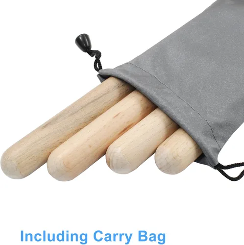 Vista 7 de Piutouyar Paquete de 6 palos de ritmo de 8 pulgadas, clavos de madera natural, juego de instrumentos de percusión musical con una bolsa