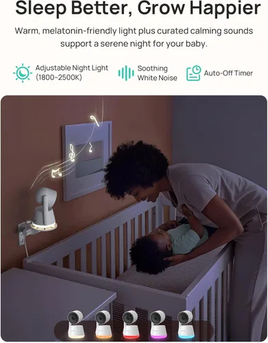 Vista 7 de Dr.Care LumiView Plus Smart WiFi Baby Monitor - Pantalla dividida 1080P de 5.5 pulgadas y cámara 2K, modo de privacidad, alertas de llanto