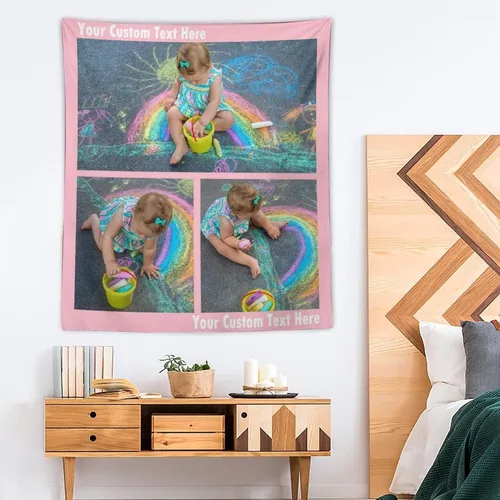 Vista 6 de Tapiz personalizado para cargar imágenes con fotos y textos, tapiz personalizado para colgar en la pared, manta de telón de fondo para decoración