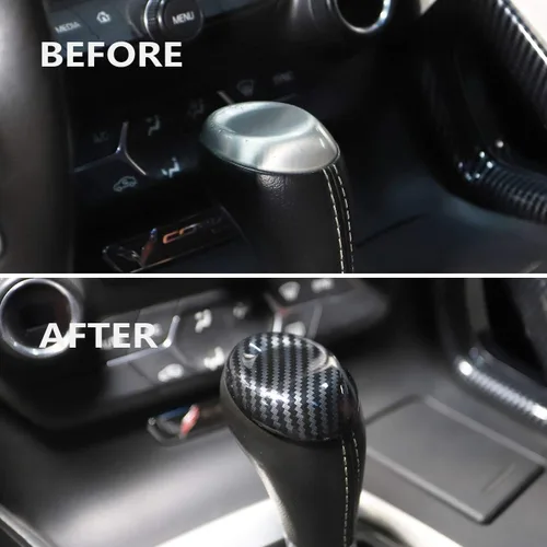 Vista 6 de Cubierta de la cabeza del pomo de la palanca de cambios de carbono para Chevrolet Corvette C7 2014-2019 Accesorios interiores