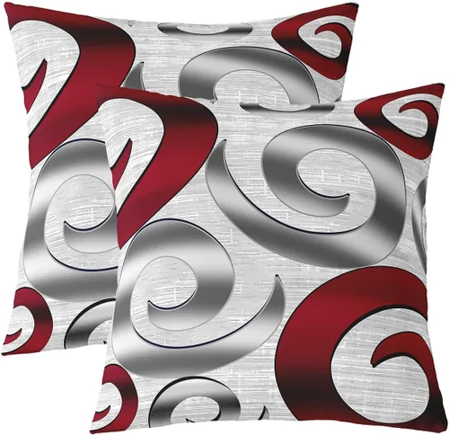 Vista 26 de Castle Fairy Juego de 2 fundas de almohada modernas con estampado de líneas geométricas de doble cara de 16 x 16 pulgadas, color gris, negro y rojo