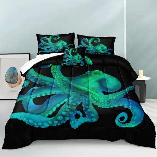 Vista 21 de Bedbay Juego de edredón con temática de playa, juego de edredón costero tamaño Queen, vida marina, turquesa, estrellas de mar, juego de edredón