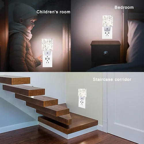 Vista 5 de Luz nocturna geométrica de línea de mármol, luces nocturnas enchufables con sensor de atardecer a amanecer para escalera/pasillo/cocina, lámpara