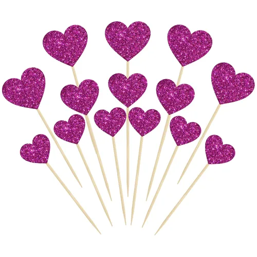 Vista 13 de Gyufise 30 adornos de corazón para cupcakes con purpurina de tamaño mixto con temática de dulce amor, decoración de pastel de corazón, boda Negro
