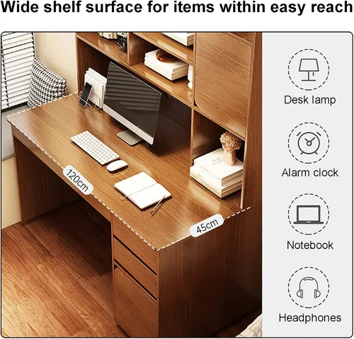 Vista 4 de Escritorio moderno de oficina en casa con estante de almacenamiento, mesa de escritorio, escritorio de estudio, estación de trabajo con gabinete