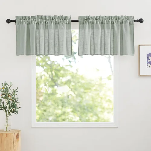 Vista 55 de RYB HOME - Cortinas de café de 24 pulgadas de largo, cortinas cortas de lino traslúcidas para ventana pequeña, cortina de media privacidad con Angora