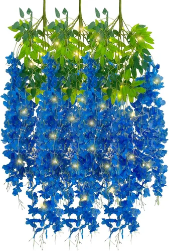 Vista 20 de Paquete de 5 guirnaldas de flores colgantes de glicina rosa, enredaderas de flores artificiales de 3.77 pies, glicinia falsa, guirnalda colgante