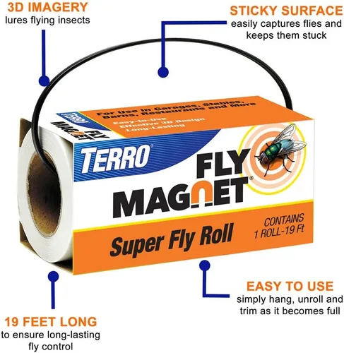 Vista 3 de Terro T521 Super Fly Roll - Trampa para moscas con imán, color blanco