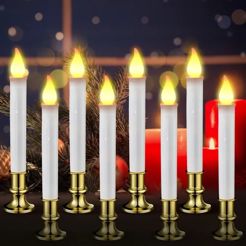 Vista 9 de Baquler 8 piezas de velas de ventana LED de Navidad con sensor del anochecer al amanecer, sensor de luz, 23.8 cm, velas sin llama con batería, velas