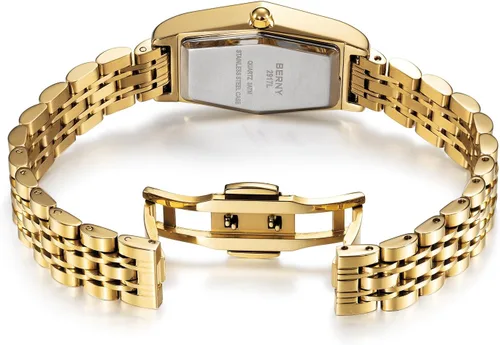 Vista 3 de BERNY Relojes de oro para mujer, delicado hexágono, reloj de pulsera de cuarzo para mujer, correa de acero inoxidable, reloj analógico de moda