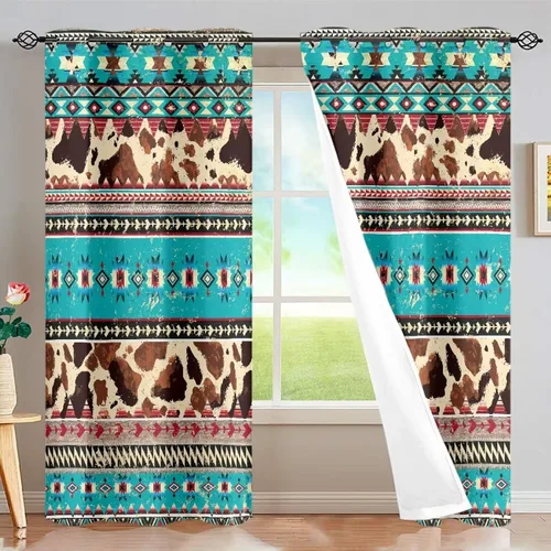 Vista 20 de Dreaweet African Tribal Blackout Curtains 63 Inch Long 2 Panels Set Bohemian Ethnic Geometric Grommet Top Thermal Insulated Curtains for Living Room