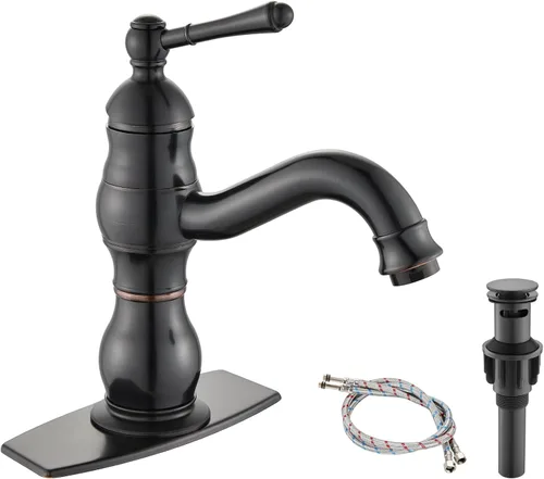 Vista 11 de Heyalan - Grifo para lavabo de baño, alcance de boquilla corta, 5.51 pulgadas, latón antiguo