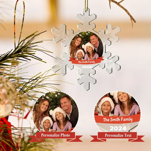 Vista 2 de Bemaystar Adornos de Navidad personalizados 2024 – Adornos de fotos de copo de nieve personalizados con texto, adornos para decoraciones de árboles
